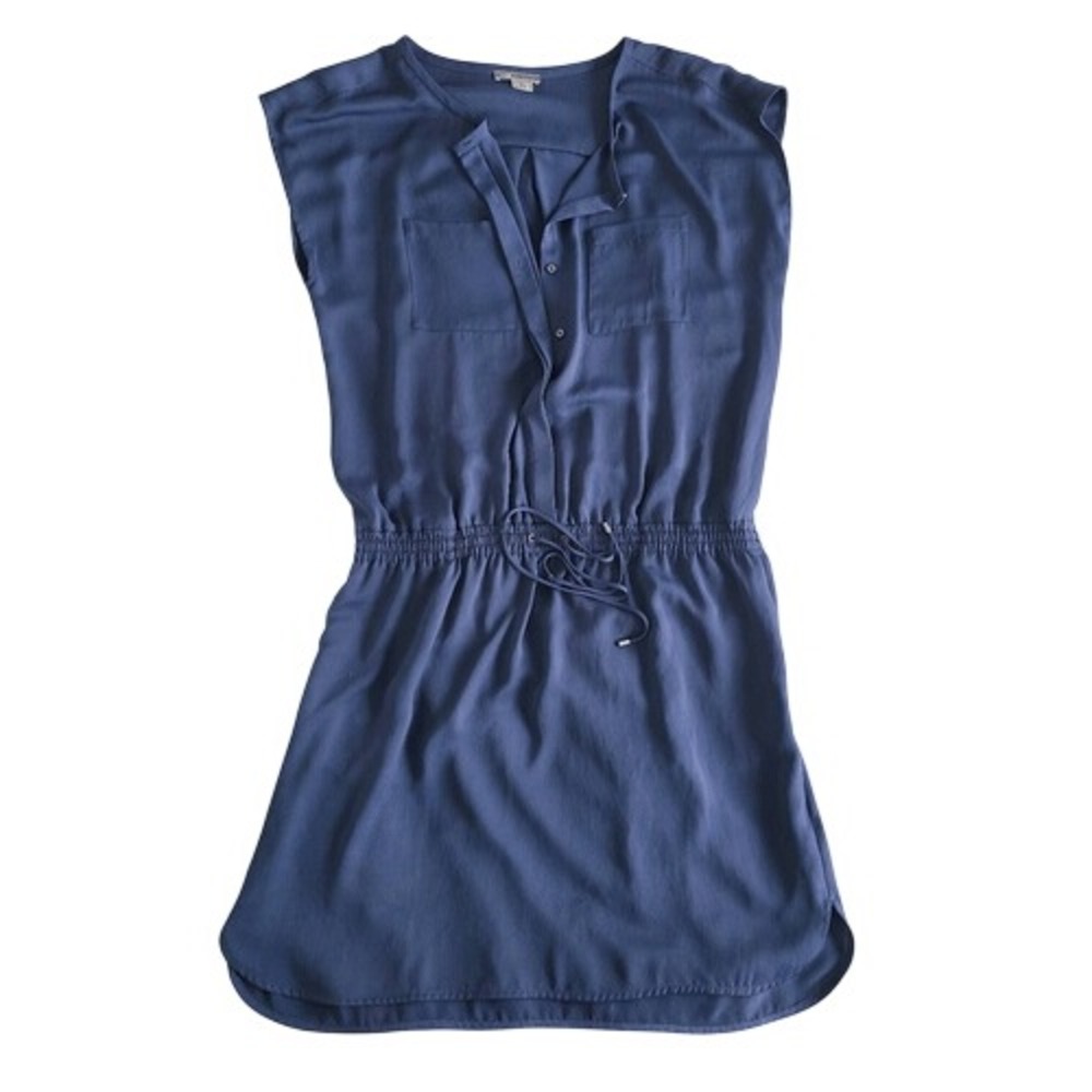 Vince Shift Dress Women Large Navy Blue Drawstring Waist Utility Pockets